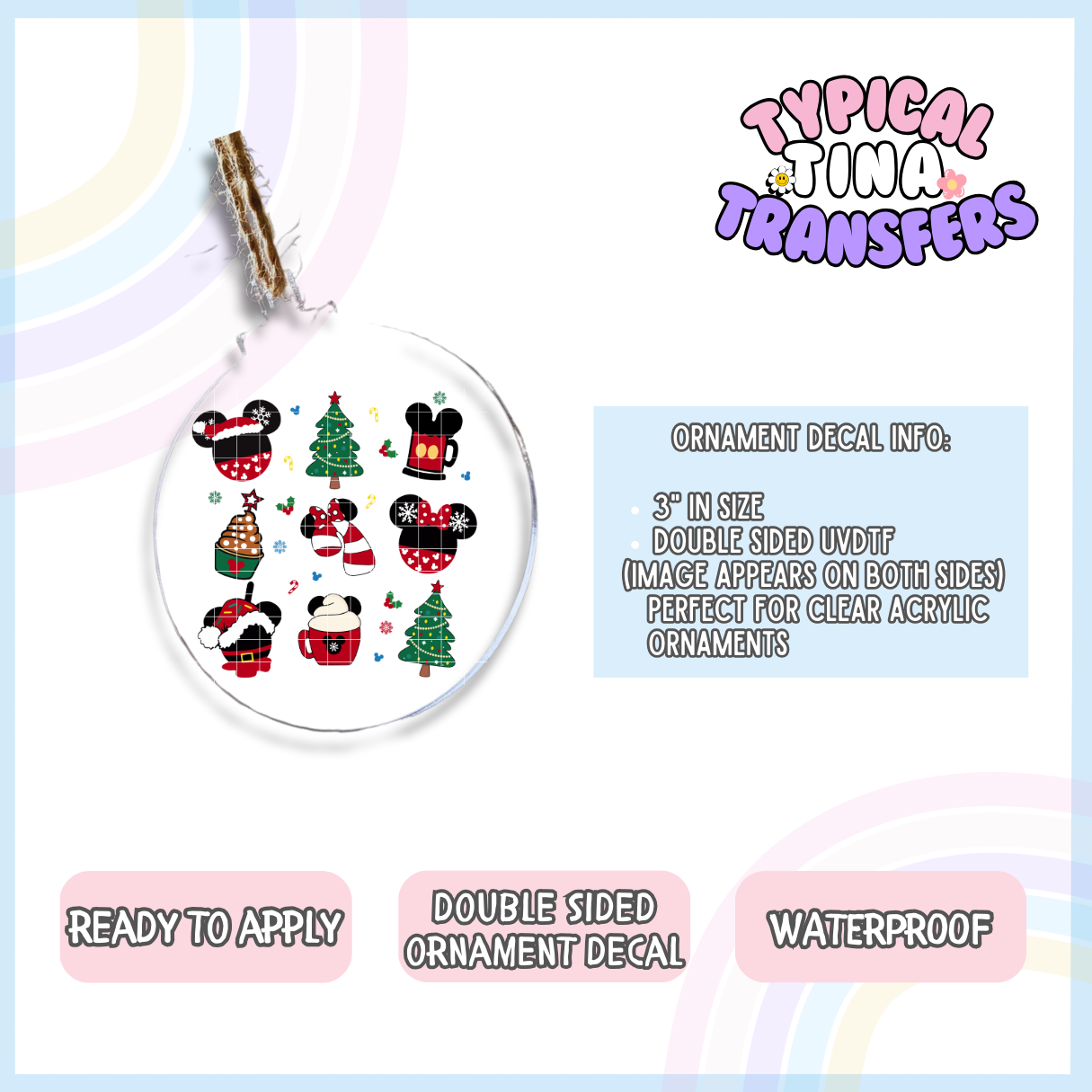 Holiday mouse ears | 3" Ornament Decal